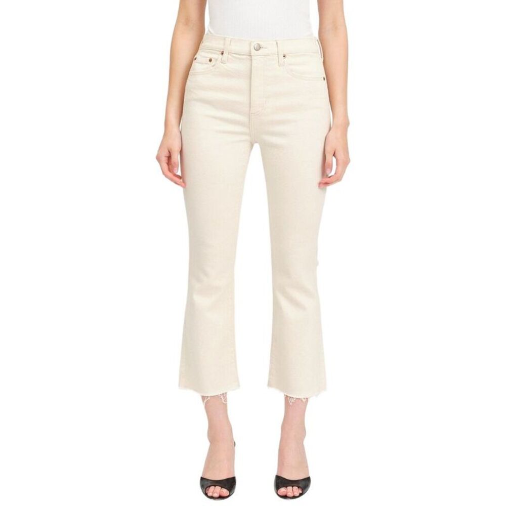 Daze Denim Womens  Shy Girl Raw Cut High Rise Crop Kick Flare Jean